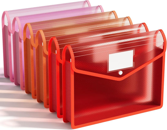 ABC life 6 Pack Plastic Expanding File Folder, Folders for Documents with Snap Closure, Colorful File Folder Organizer Holder, Transparent, Large Capacity, Fit Letter/A4 Size - Warm Pink