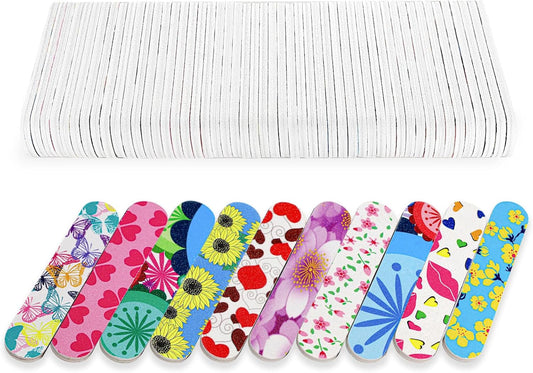 Mini Nail Files (50 Packs), Colorful Emery Boards for Nails Double Sided 180 Grit Emory, Gifts Bulk Fingernails Manicure Tools Shaping Buffing Smoothing Filers Cute 3.5”