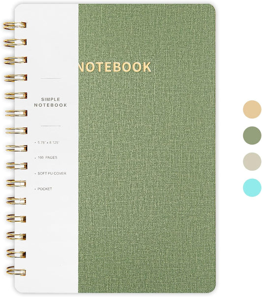 Lined Spiral Notebook College Ruled A5 Journal Book for Note Taking, 160 Pages Writing Journal for Office and Home School Supplies 5.75x8.125 inch (1ArmyGreen)
