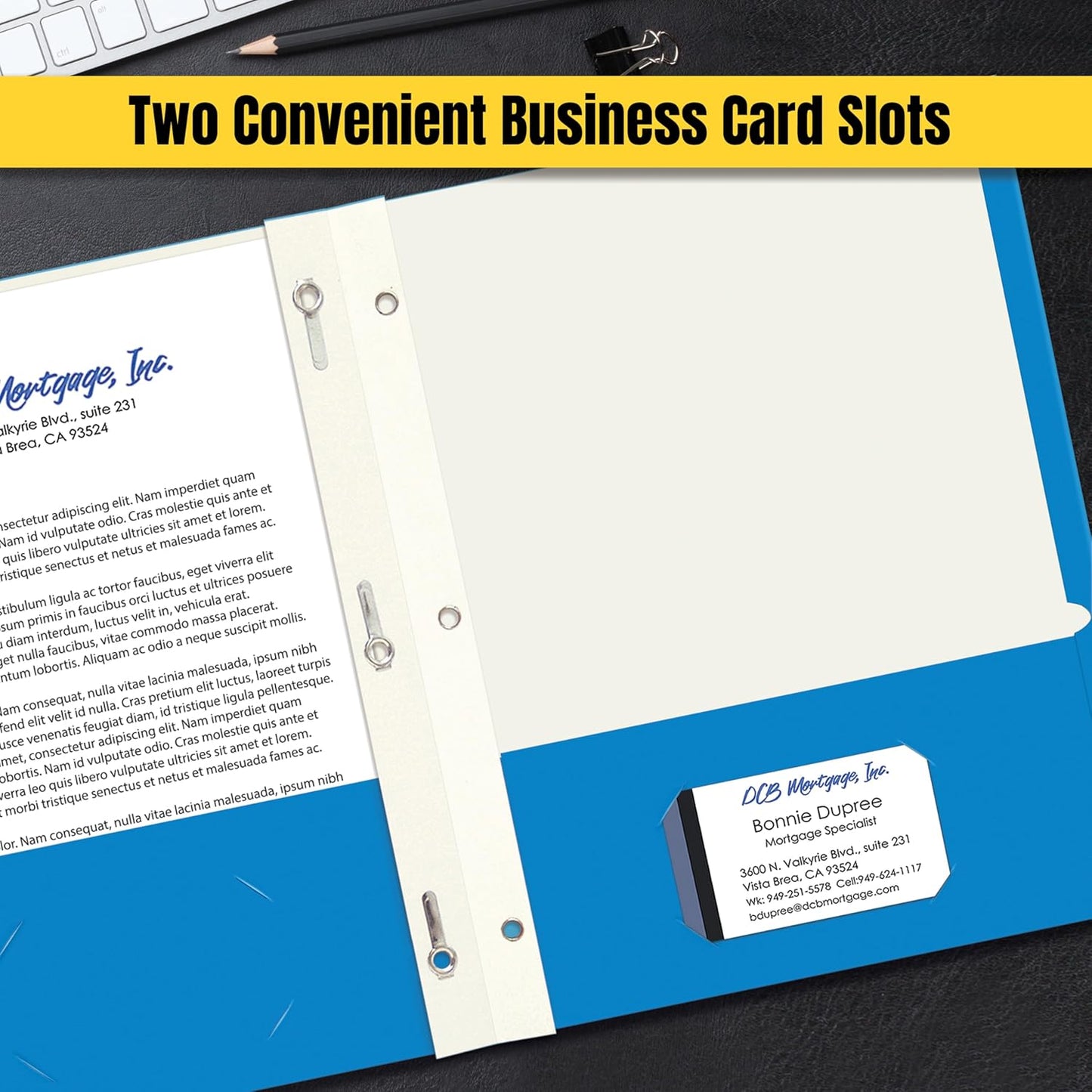 Letter Size Paper Portfolios by Better Office Products, Case of 100, Assorted Primary Colors, with Fasteners (Contemporary, 2 Pocket Paper Folders with Fasteners)