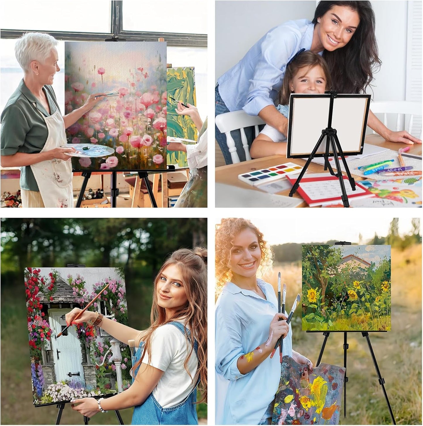 AROIC 6 Pack Painting Display Easel Stand Portable Adjustable Metal Tripod Artist Canvases Height from20to66Inch Extra Sturdy forTable-Top/Floor Painting, Drawingand Displaying,Black with 6StorageBag