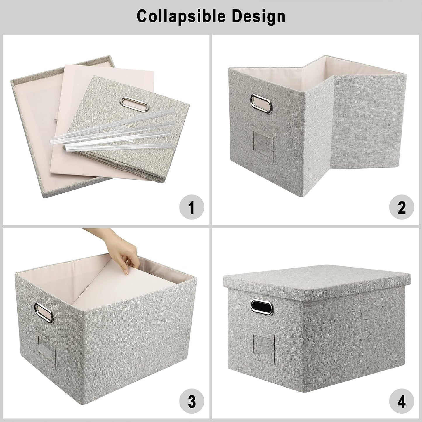 File Organizer Box, Decorative Storage Filling Box with Lid for Letter Legal Size Hanging Folders Collapsible Linen File Folder Box Office Document Storage Filing Bin, Beige 4 Pack