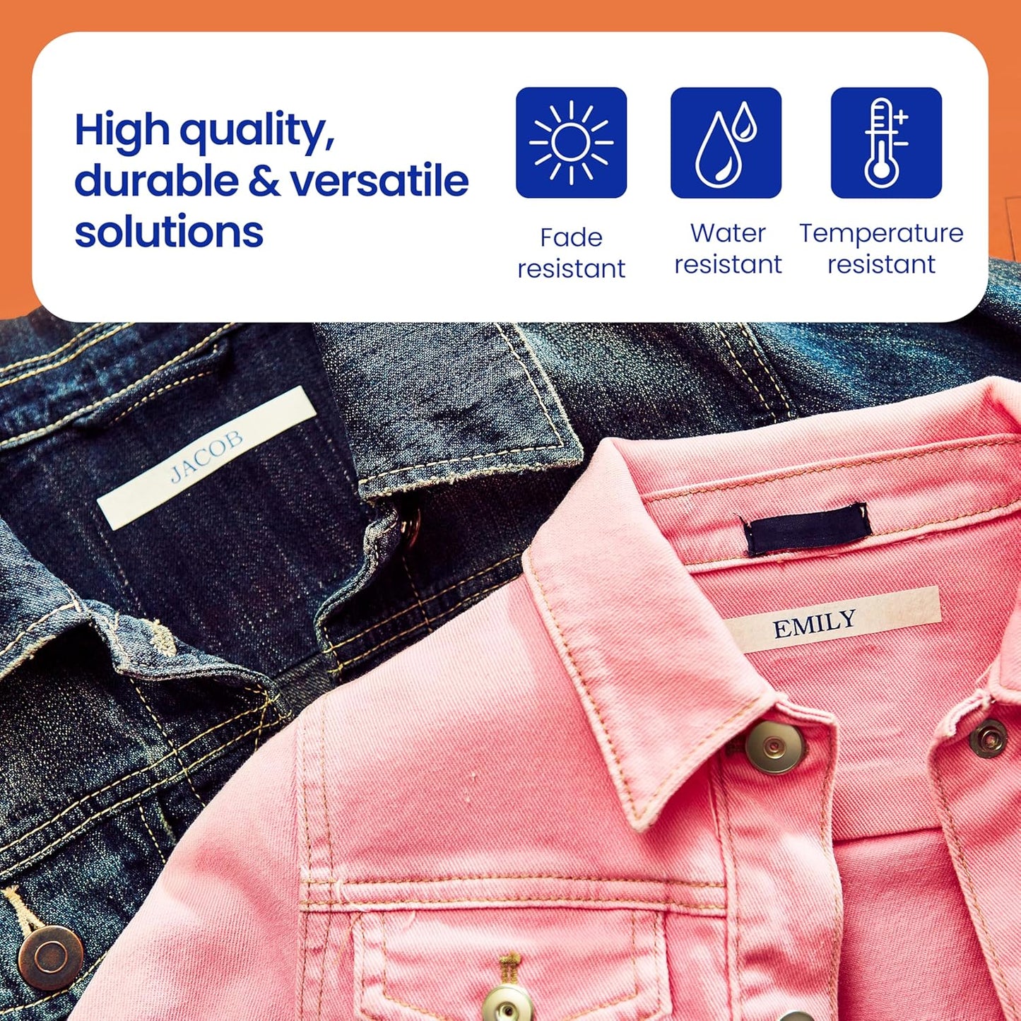 Brother Genuine P-Touch TZe, Navy Blue Print on White Fabric Label Tape (TZeFA3),1/2in x 9.8ft (12mm x 3m), for Select P-Touch Label Makers, Can be Ironed onto Virtually Any Cotton Item, Washable