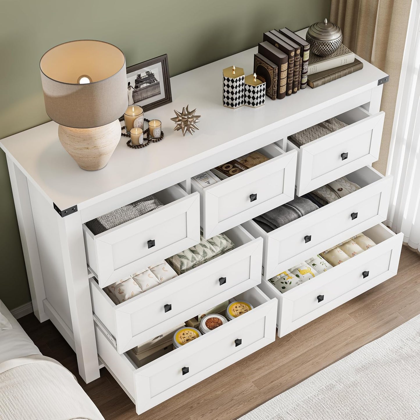 7-Drawer Dresser, Modern Wooden Storage Chest of Drawers, Dresser TV Stand, Wood Drawer Organizer with Metal Handles for Bedroom, Living Room, Hallway