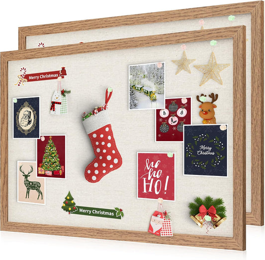 Cork Board Bulletin Board 18" x 24", 2-Pack Large Linen Corkboards with Frame for Walls, Cute Picture Display Pin Board Vision Board for Room School Office Bedroom 40 Pushpins Carbonized Black