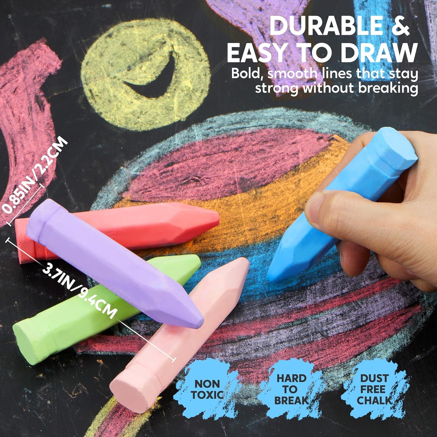 JOYIN 144 PCS Cone Shaped Washable Sidewalk Chalks, 12 Colors, Non-Toxic Jumbo Colored Chalk for Toddlers 1-3, Painting for Outdoor Art, School Supplies, Classroom Must Haves