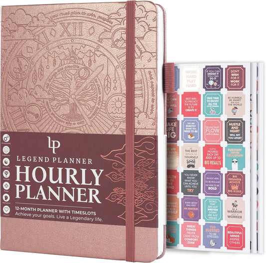 Legend Planner Hourly Schedule Edition – Deluxe Weekly & Daily Organizer with Time Slots. Time Management Appointment Book Journal for Work & Personal Life, Undated, A5 Hardcover – Rose Gold, Debossed