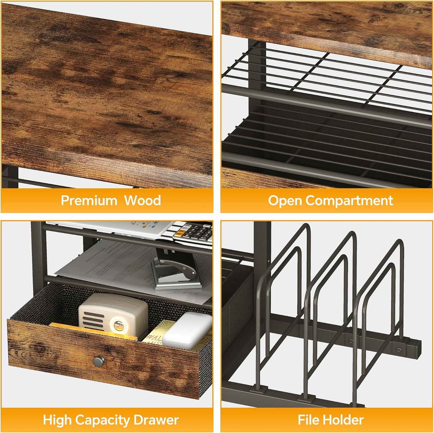 Wood Desk Organizer with Drawers, Desk File Organizer with 3 Vertical File Holders, File Shelf,Storage for Mail, Supplies,Classroom Organization