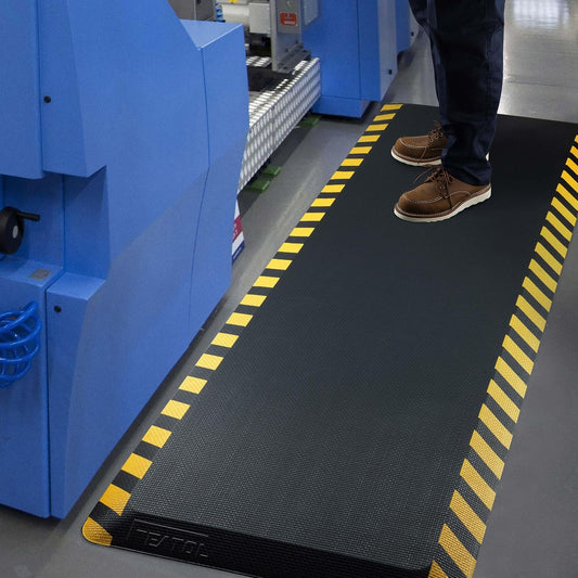 FEATOL Anti Fatigue Mats Industrial 2 Packs, Ergonomic Standing Floor Mat for Work for Stand, Black with Yellow Border Safety 20" x 59"-Support for Leg & Back Pain