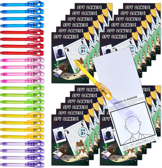 JoyCat 24 Pcs Invisible Ink Pens with UV Light for Kids with Notebooks,Spy Pen Magic Markers for Secret Message,Class Prizes for Students Bulk,Birthday Gift for Boys Girls