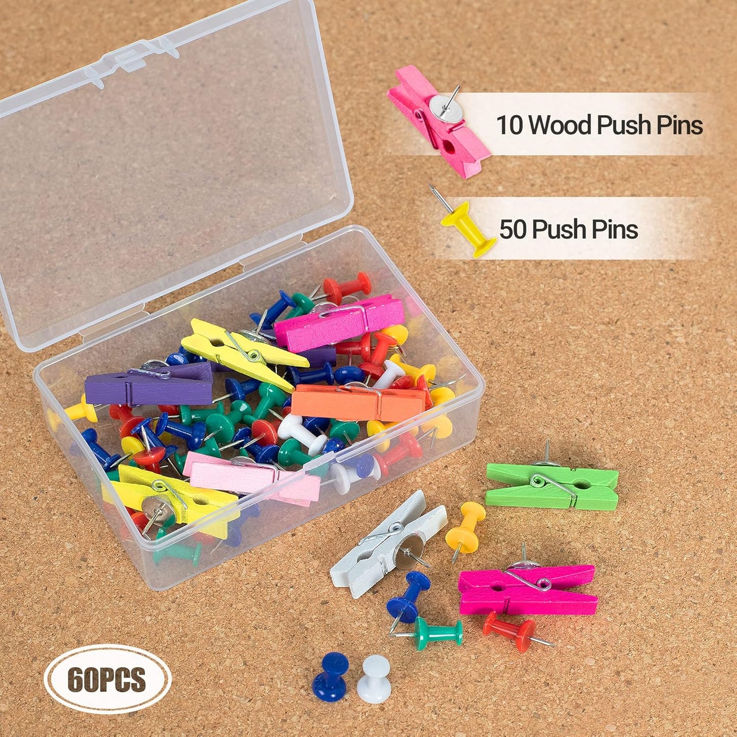 AKTOP Cork Board Bulletin Board 12x12, 1/2" Thick Cork Board Tiles 6 Pack, Small Square Pin Board for Wall, Self Adhesive Corkboards with 60 Push Pin Wood Clips for School, Home & Office