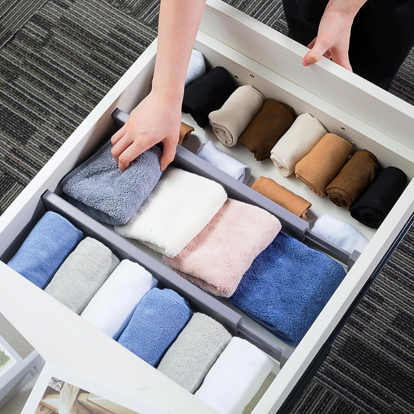 Utoplike Bamboo Drawer Dividers Large, Gray Kitchen Drawer Organizers Adjustable, Spring Loaded, Works in Dresser, Bathroom, Bedroom, Desk, 4 pcs, 2.4" H