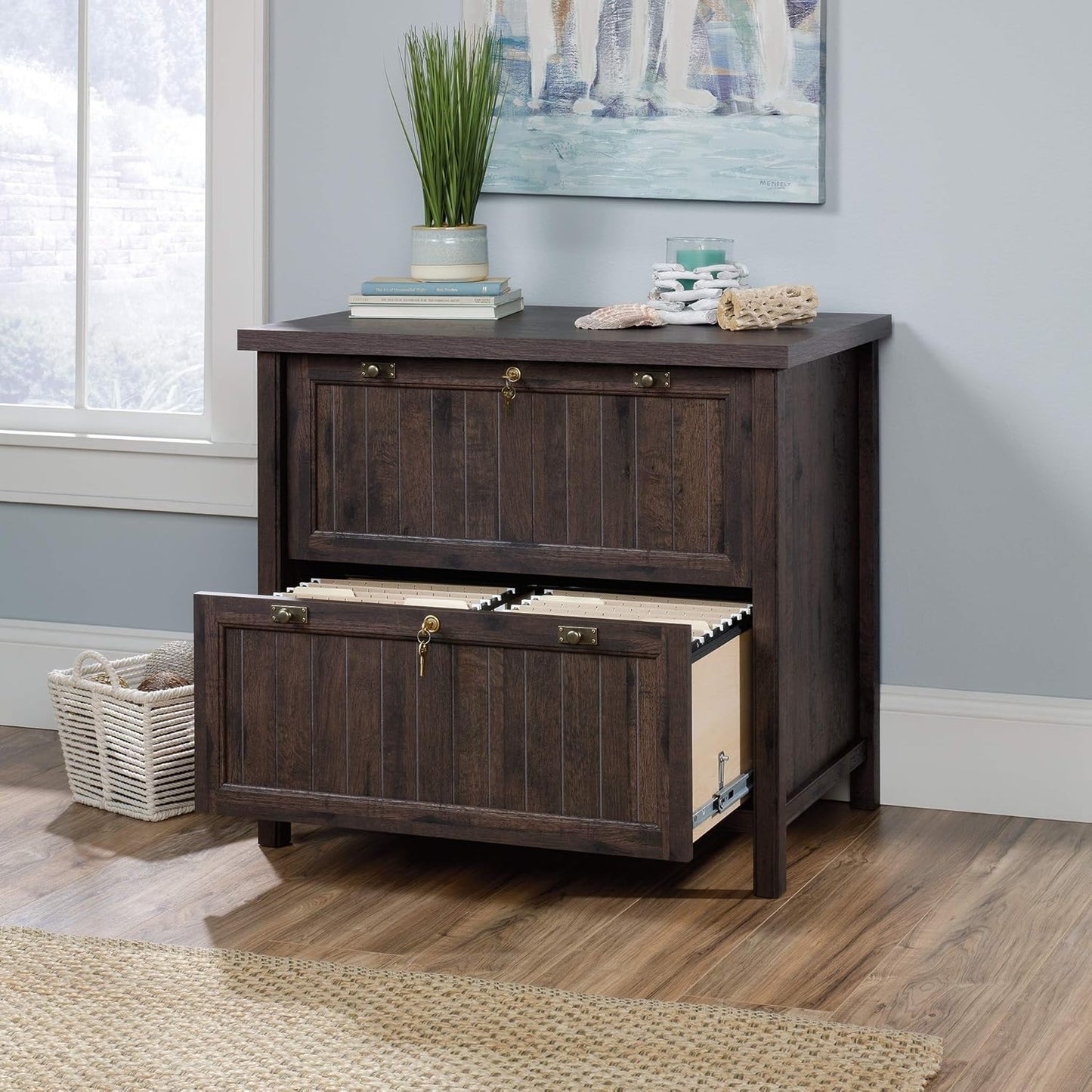 Sauder Costa Lateral File Cabinet, 2-Drawer, Coffee Oak, Locking, Rustic Cottage Style