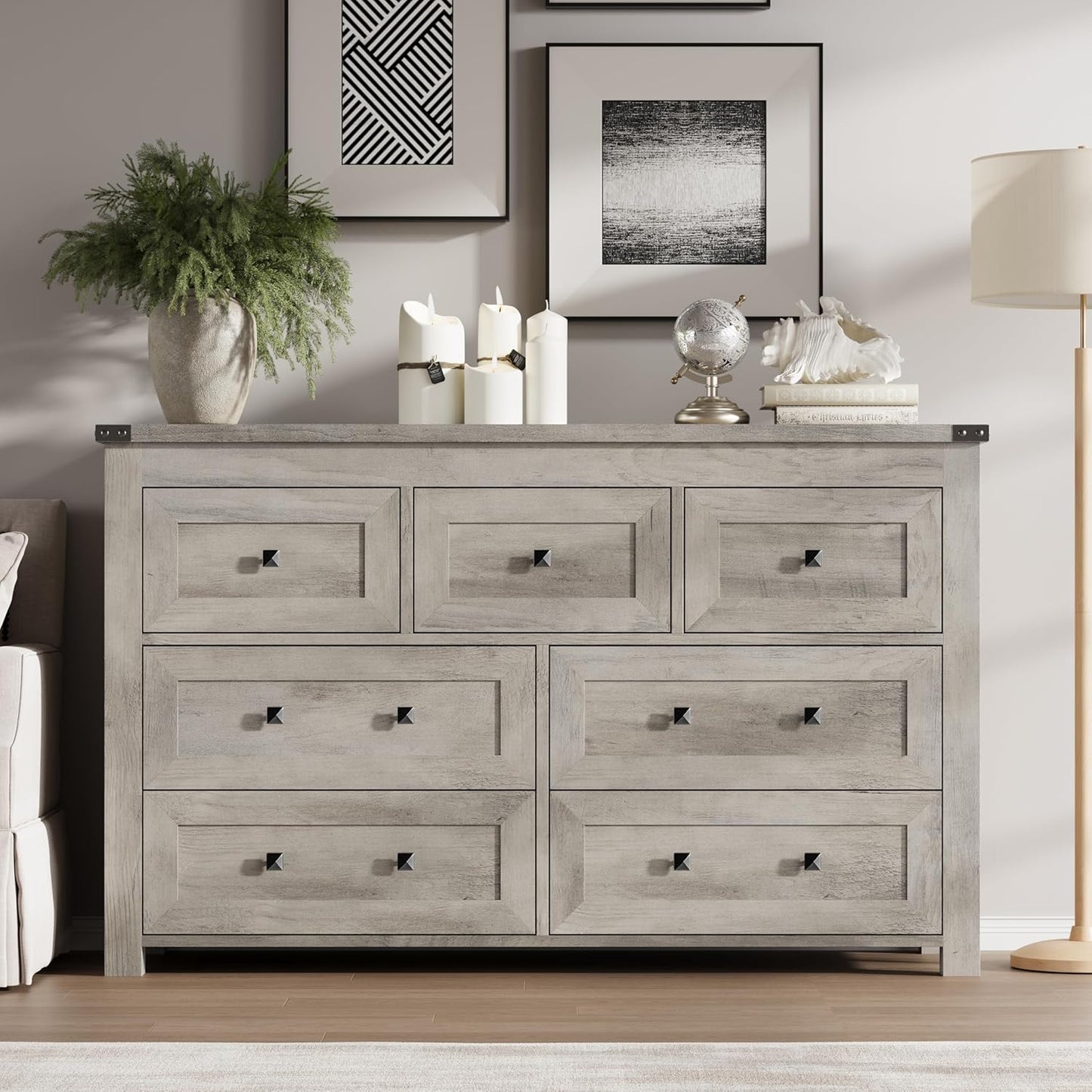 7-Drawer Dresser, Modern Wooden Storage Chest of Drawers, Dresser TV Stand, Wood Drawer Organizer with Metal Handles for Bedroom, Living Room, Hallway