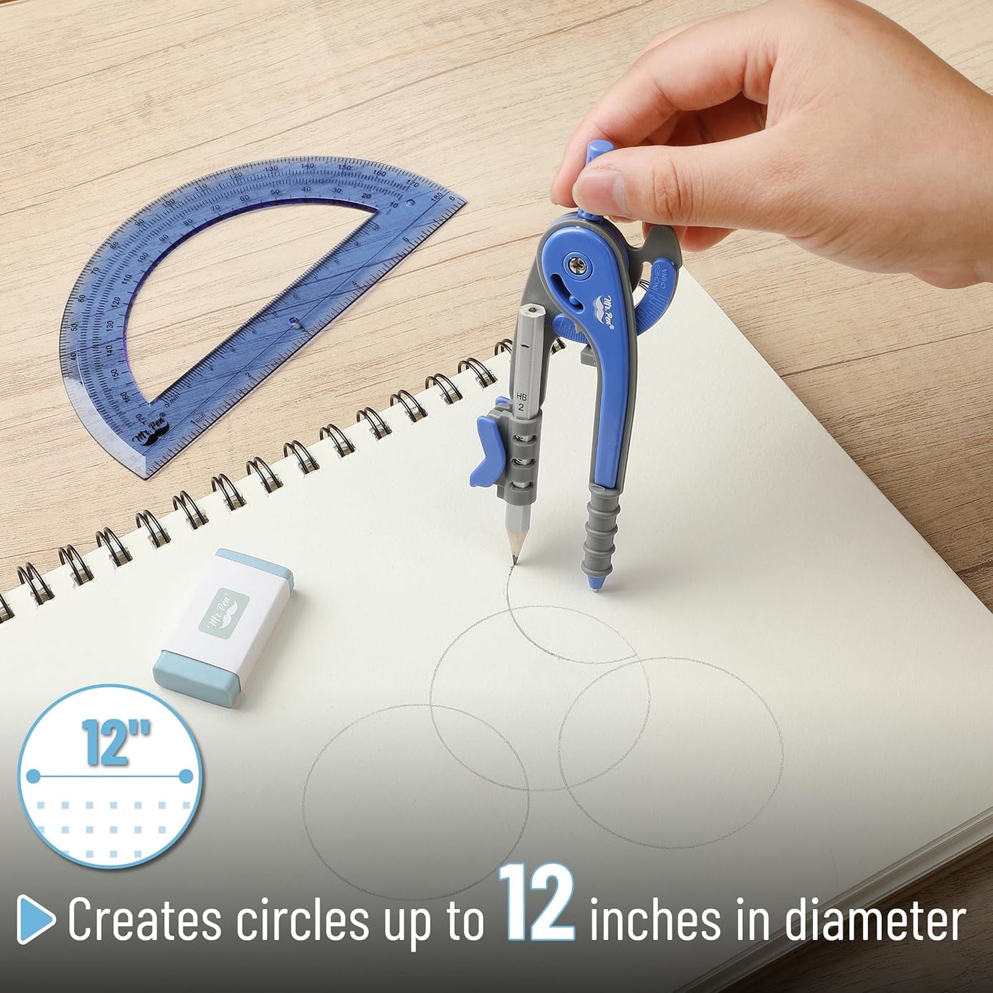 Mr. Pen- Compass and Protractor Set, Midnight Blue, Compass Geometry Tool, Protractor and Compass Set, Compass Drawing Tool, Drawing Compass, Geometry Compass, Math Compass for Geometry