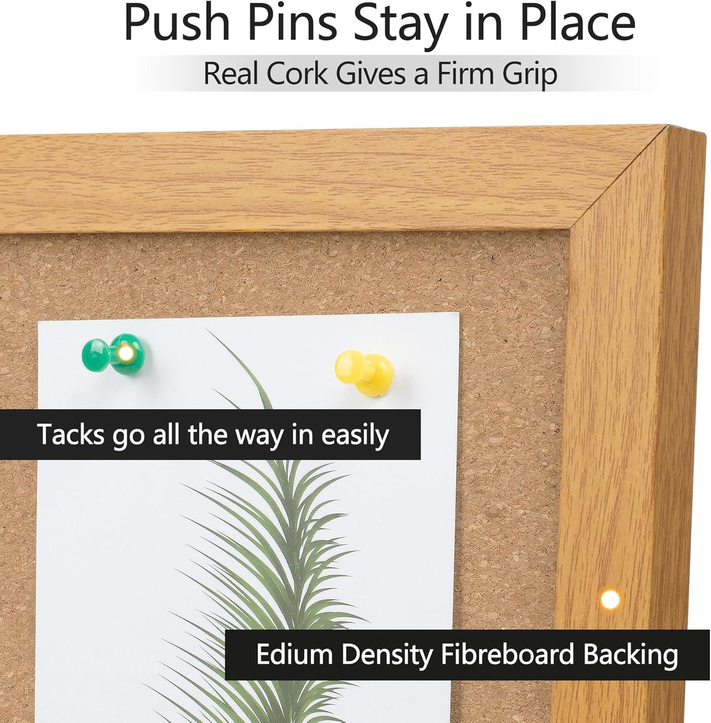 Board2by Cork Board Bulletin Board 20" x 30", Wood Framed Corkboards for Wall Decor, Hanging Office Message Board, Large Wall Mounted Notice Pin Board with 15 Push Pins for School, Home & Office