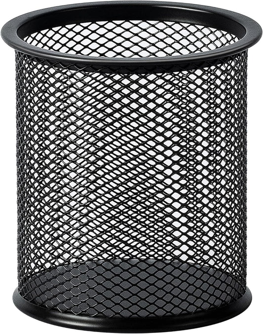Amazon Basics Wire Mesh Pen Cup, Office Caddy Storage, Black, ‎3.7" x 3.3"