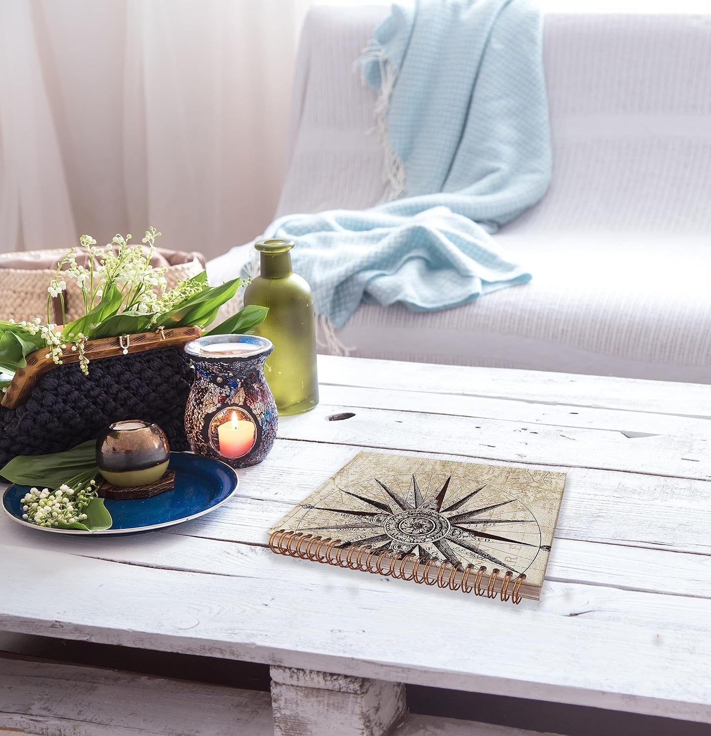 Vintage Map Compass Lined Spiral Journal Notebook 8.3×5.5 Inches Hardcover College Ruled Notebook Journal for Work Note Taking Journaling,Gifts for Ocean Lovers,Sailor Gift