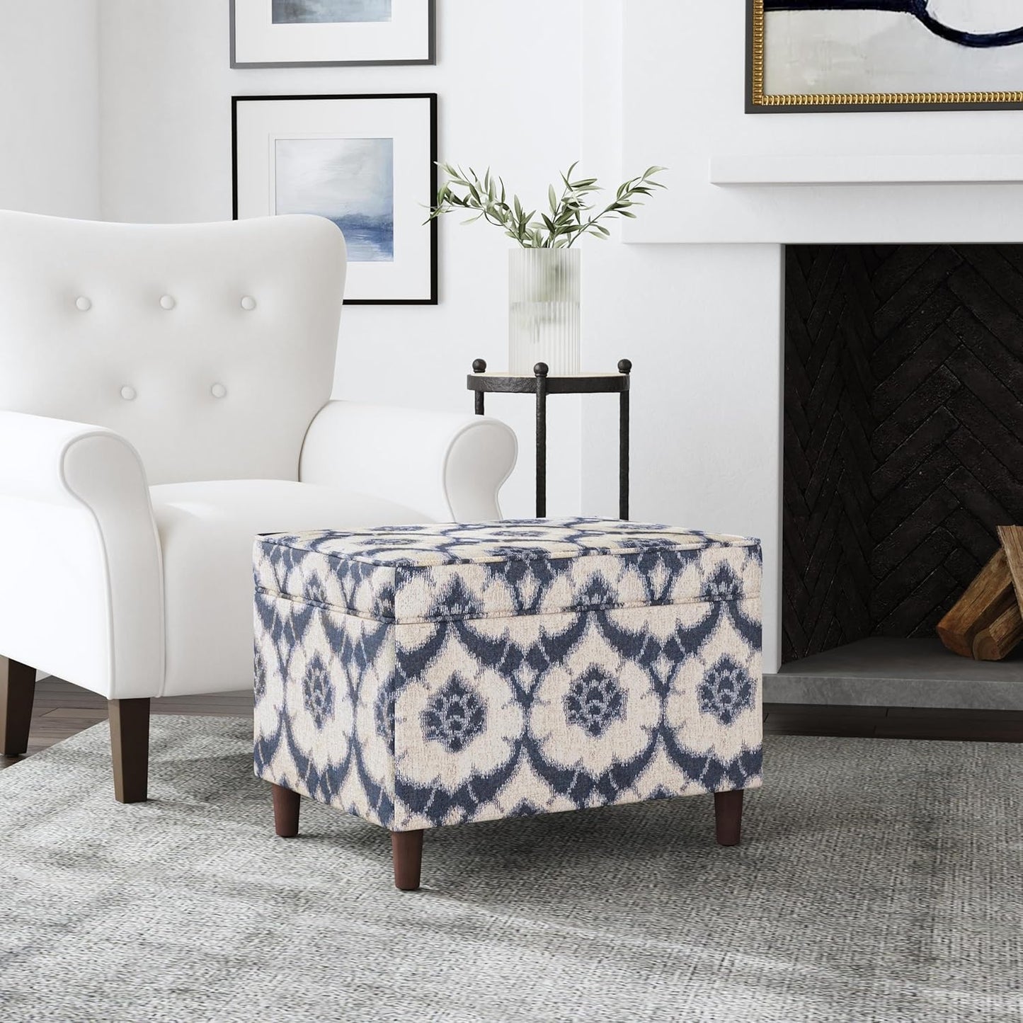 Home Decor | Dinah Collection Modern Storage Ottoman | Ottoman with Storage for Living Room & Bedroom(Blue Medallion Print)