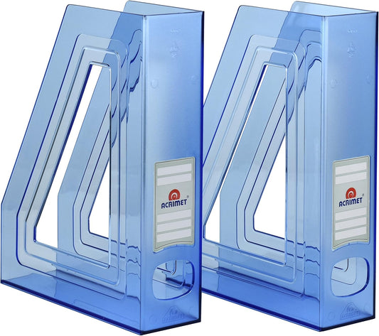 Acrimet Magazine File Holder, Durable Rack, Space-Saving Organizer (Plastic) (Clear Blue Color) (2 pack)