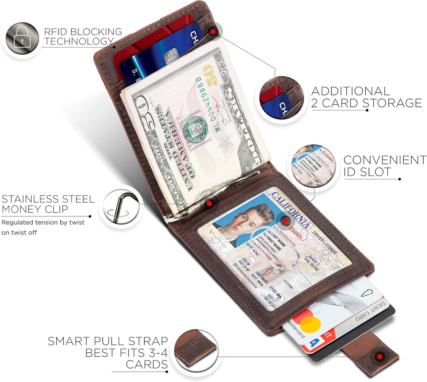 SERMAN BRANDS RFID Blocking Slim Bifold Genuine Leather Minimalist Front Pocket Wallets for Men with Money Clip Thin Mens