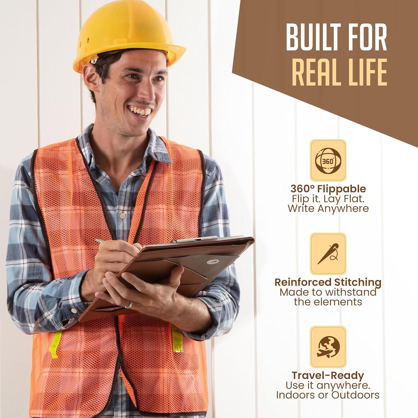 STYLIO Padfolio Folder with Removable Clipboard | Walnut (Brown) Color| Portfolio Organizer | Binder with Storage for Notebook, Notepad | Nursing Clipboard Folio | Vegan Leather