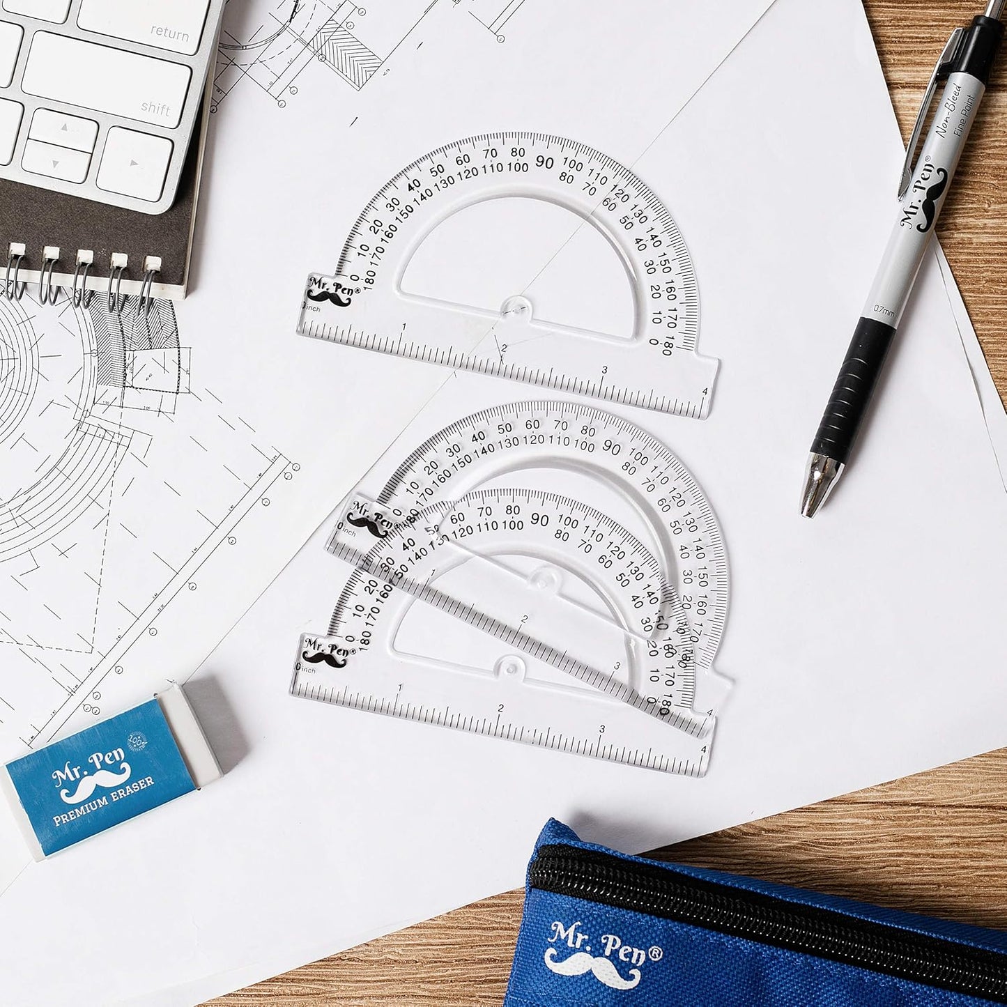 Mr. Pen- Small Protractor, 4 Inch, Pack of 3, Protractor Ruler, Drafting Tools, Math Geometry, School Supplies