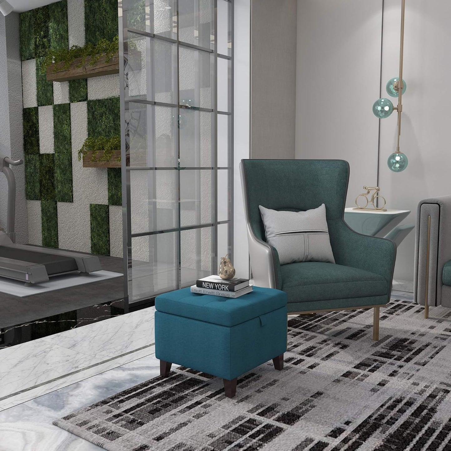 Adeco Square Fabric Storage Ottoman with Tufted Flip Top, 18x18x15