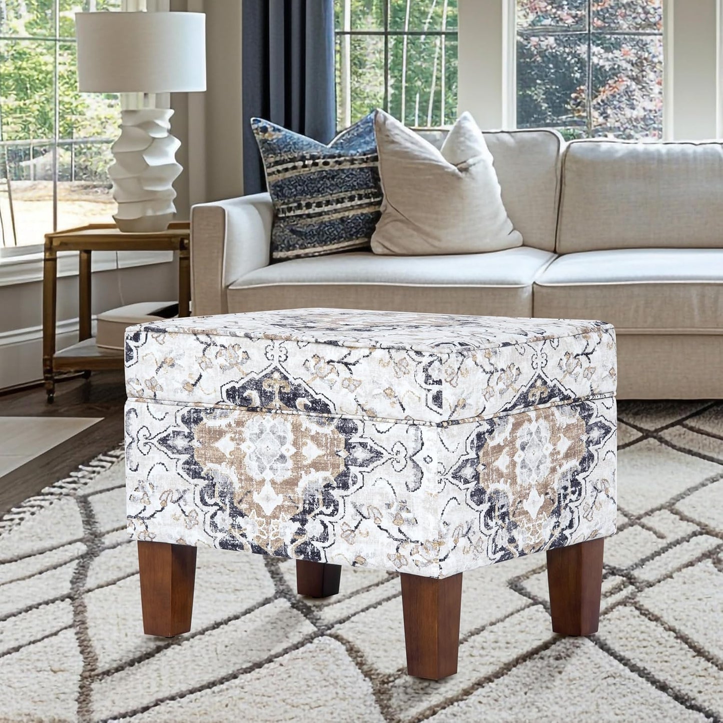 Home Decor | Dinah Collection Modern Storage Ottoman | Ottoman with Storage for Living Room & Bedroom(Antiqued Ebony Cream)