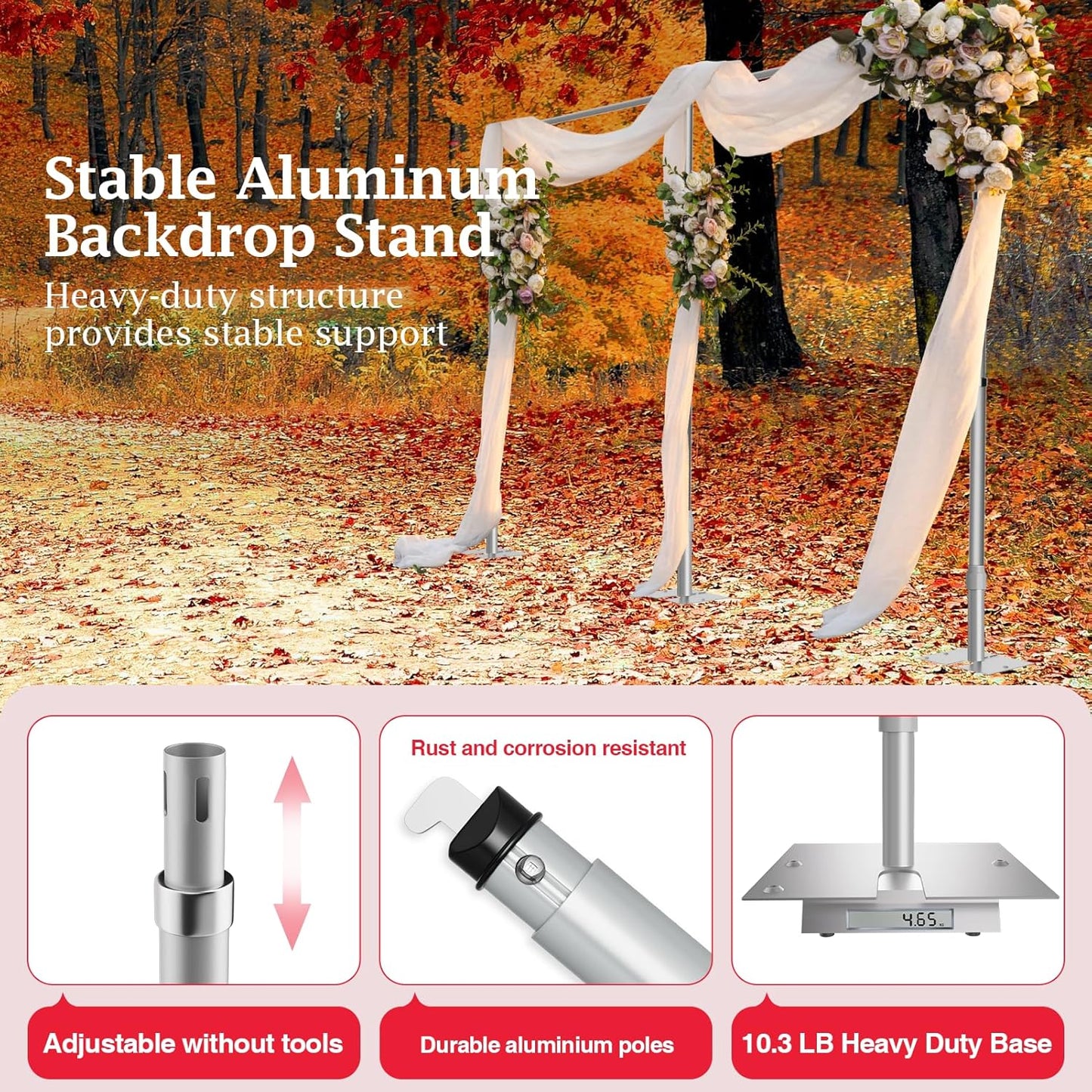 EMART Backdrop Stand Heavy Duty 8.9ftx20ft, Adjustable Pipe and Drape Photo Background Support Kit, Metal Frame with Flat Base for Wedding Birthday Party Banquet Decorations