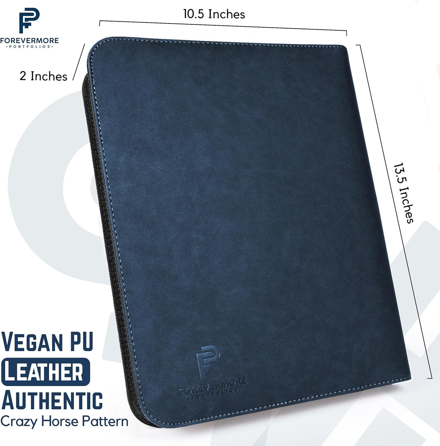 Padfolio Binder - Professional Faux Leather Travel Organizer Pouch for Tablet, Documents, Presentation Folders, Zipper Closure, Removable 3-Ring Notepad - Blue