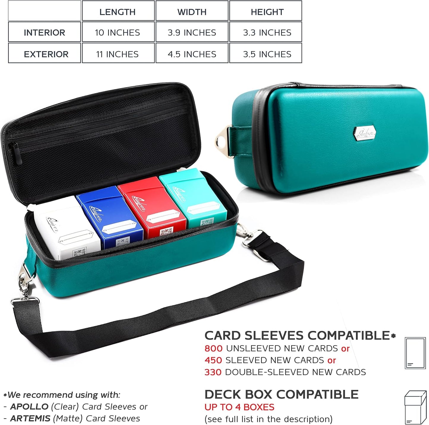 Quiver Time Teal Bolt Card Carrying Case fits Pokemon Cards and other TCG Games - Storage Bag for Playing/Trading Cards and Deck Box (Straps, Dividers & 100 Apollo Card Sleeves)
