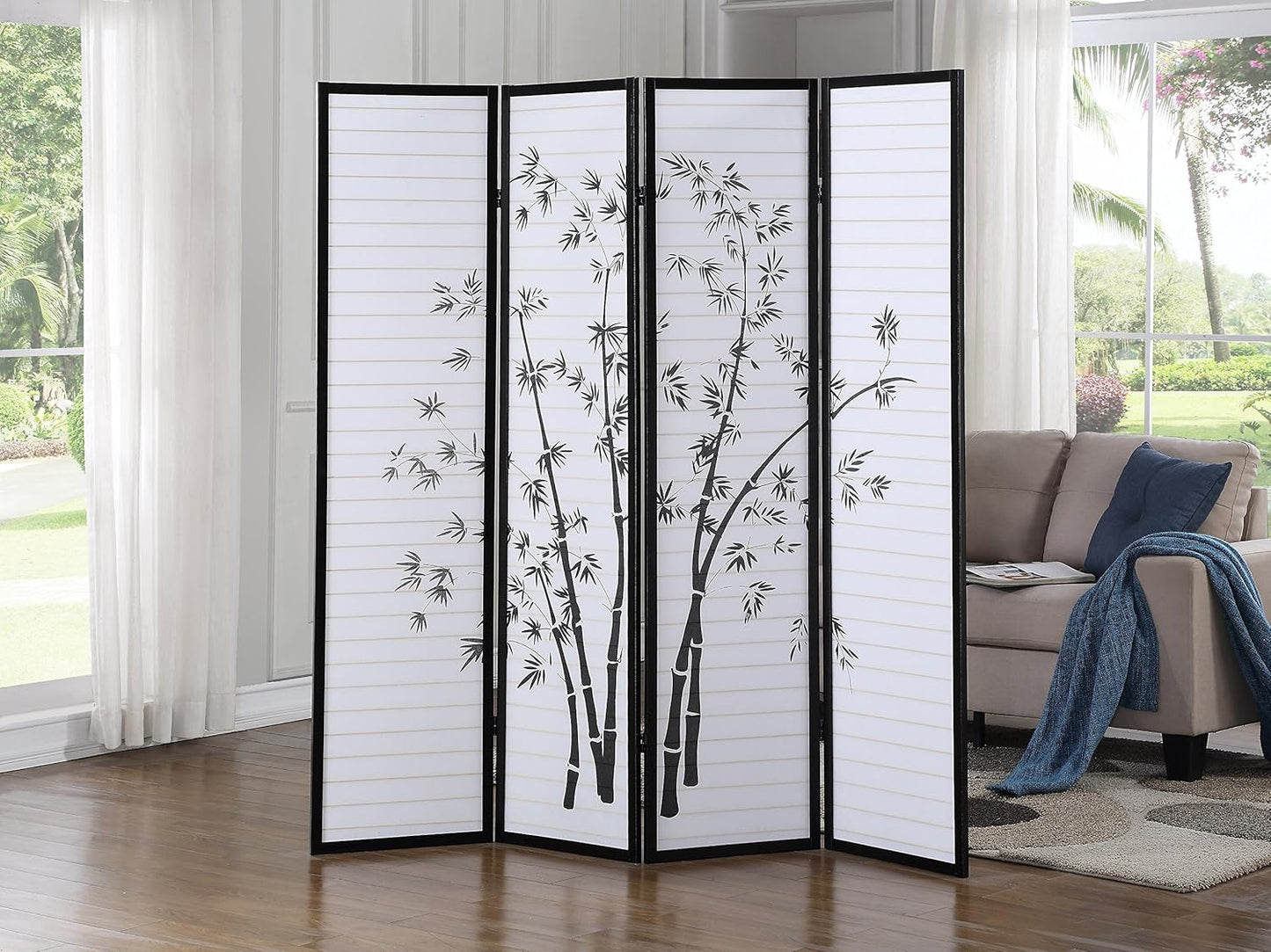 NicBex Room Divider 4 Panel Room Dividers with Oriental Style Partition Room Dividers and Folding Privacy Screens Wall Divider for Home, Office, Room Separation,72" W x 1" D x 71" H, Black