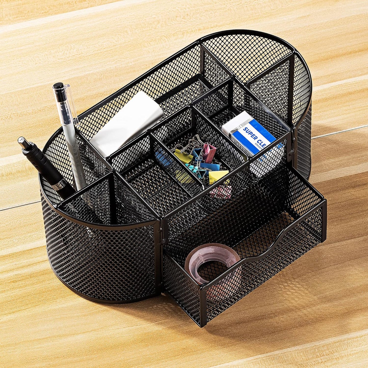 Amazon Basics Pen Holder and Desk Organizer, Office Caddy Storage, Black, ‎9.25" x 4.53" x 3.94"
